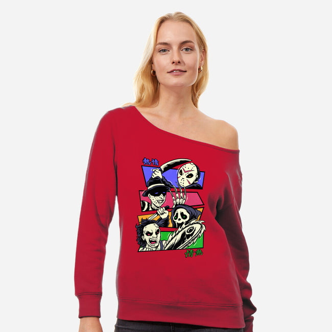 Colorful Slashers-womens off shoulder sweatshirt-spoilerinc