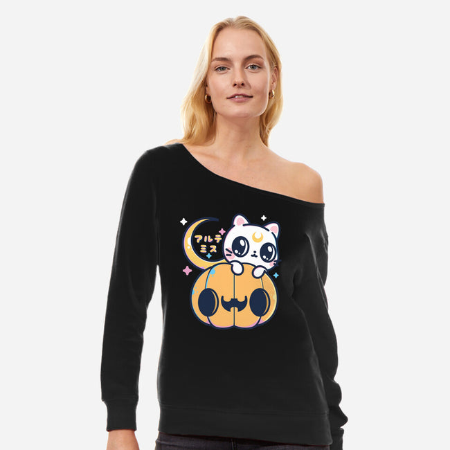 Artemis Halloween Cat-womens off shoulder sweatshirt-maruart