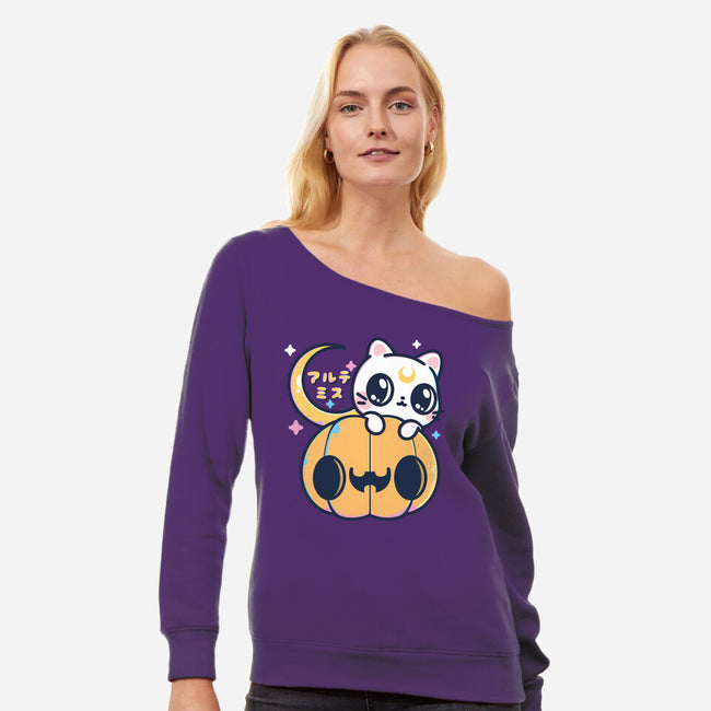 Artemis Halloween Cat-womens off shoulder sweatshirt-maruart