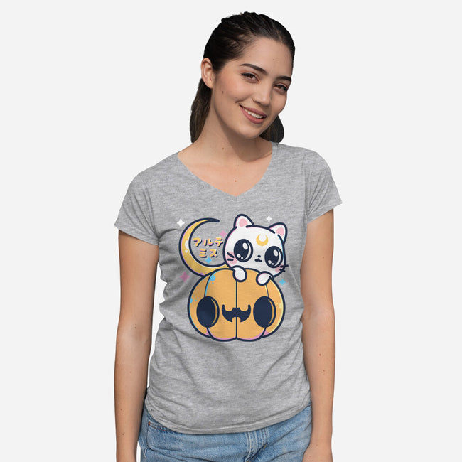 Artemis Halloween Cat-womens v-neck tee-maruart