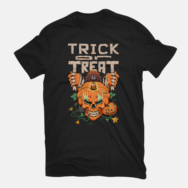Trick or Treat Pumpkin Skull-womens basic tee-wahyuzi