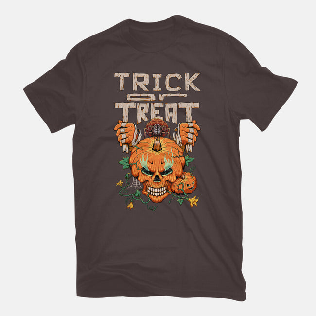 Trick or Treat Pumpkin Skull-womens basic tee-wahyuzi