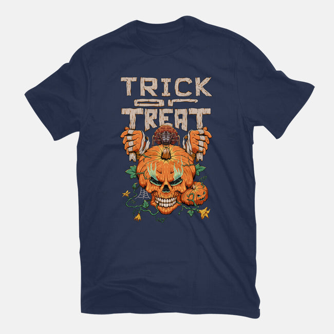 Trick or Treat Pumpkin Skull-womens fitted tee-wahyuzi