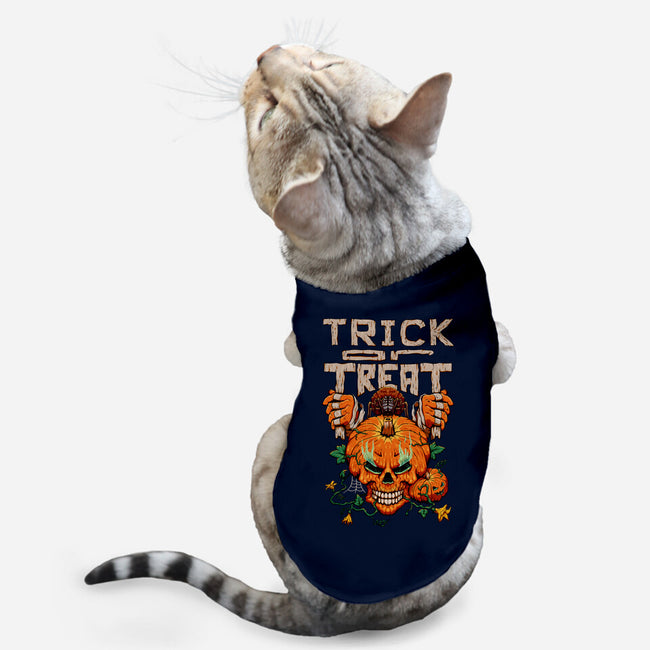 Trick or Treat Pumpkin Skull-cat basic pet tank-wahyuzi