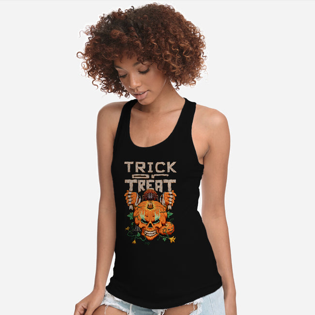 Trick or Treat Pumpkin Skull-womens racerback tank-wahyuzi