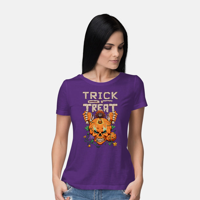 Trick or Treat Pumpkin Skull-womens basic tee-wahyuzi