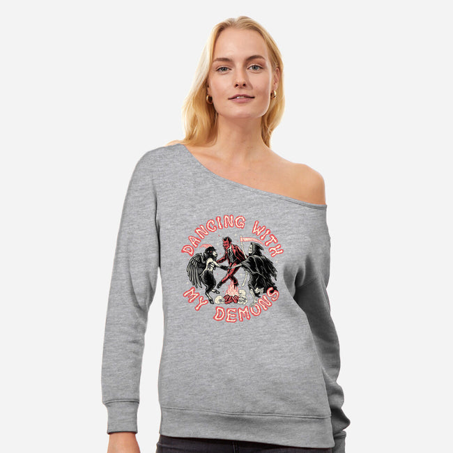 Dancing With My Demons-womens off shoulder sweatshirt-momma_gorilla