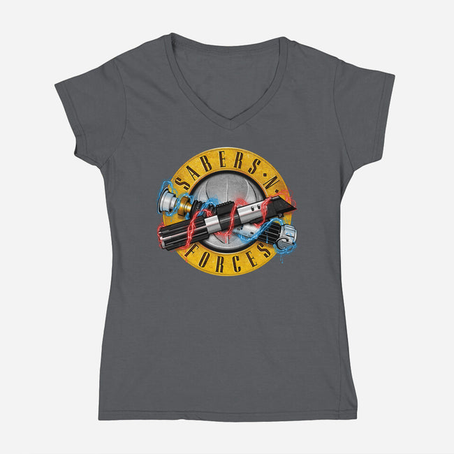 Forces N Sabers-womens v-neck tee-CappO