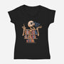 Skeleton Book Shelf-womens v-neck tee-tobefonseca