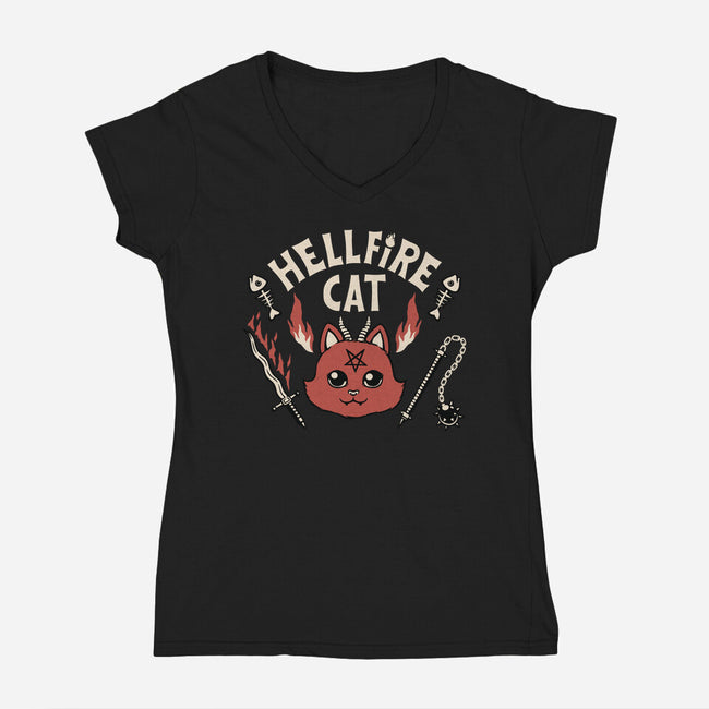 Hell Fire Cat-womens v-neck tee-tobefonseca
