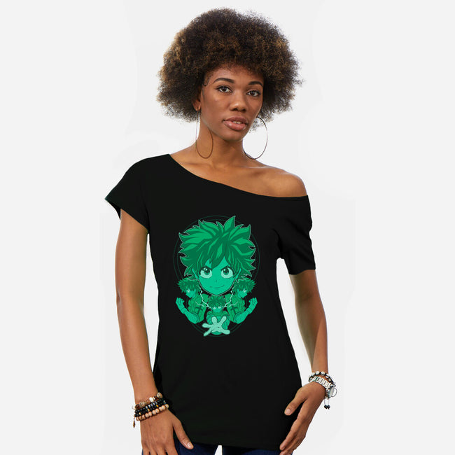 Green Hero-womens off shoulder tee-Astrobot Invention