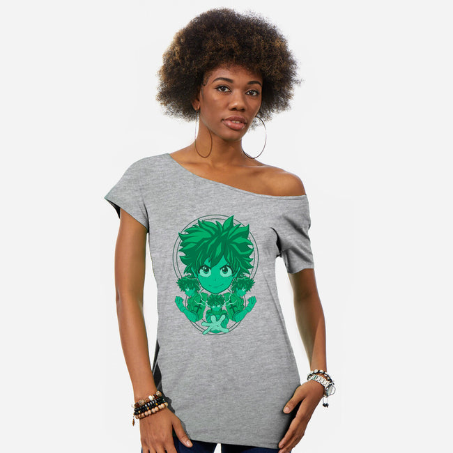 Green Hero-womens off shoulder tee-Astrobot Invention