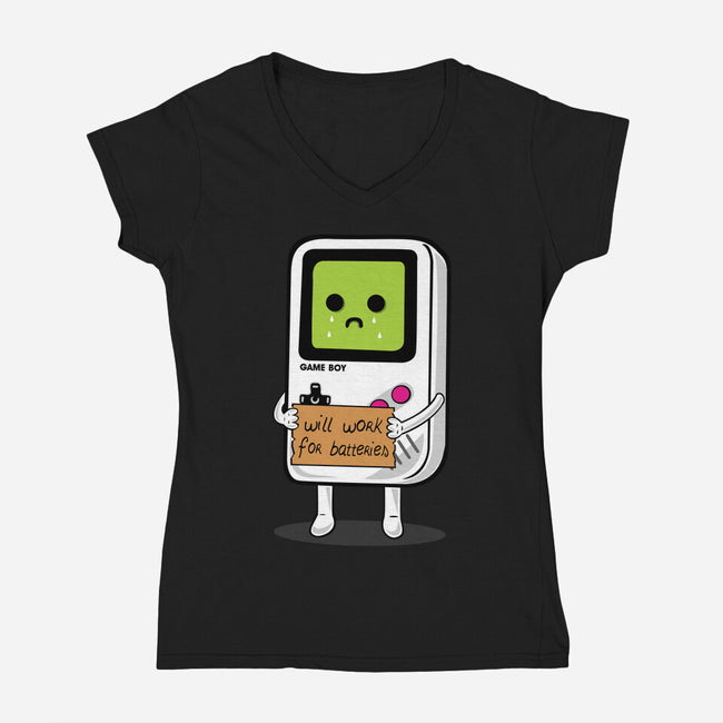 Will Work For Batteries-womens v-neck tee-Melonseta