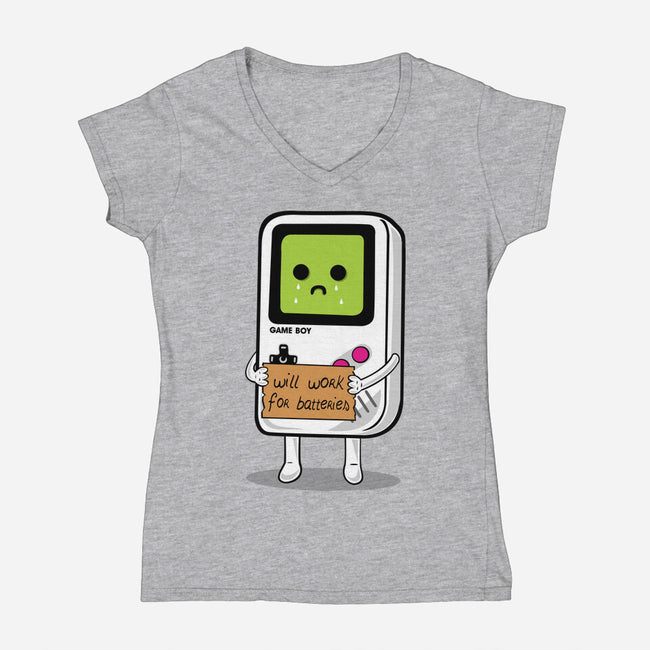 Will Work For Batteries-womens v-neck tee-Melonseta