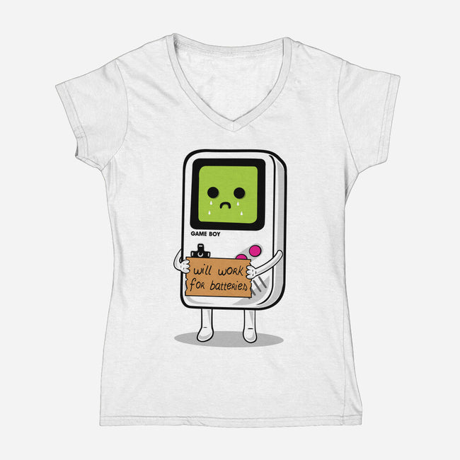 Will Work For Batteries-womens v-neck tee-Melonseta