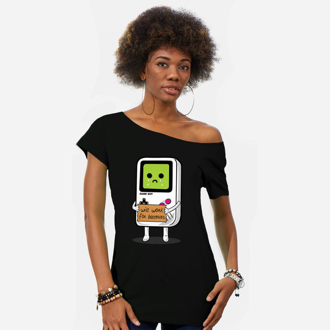 Will Work For Batteries-womens off shoulder tee-Melonseta
