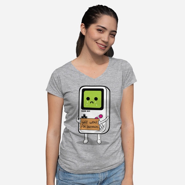 Will Work For Batteries-womens v-neck tee-Melonseta