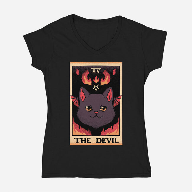 The Devil Cat Tarot Card-womens v-neck tee-tobefonseca