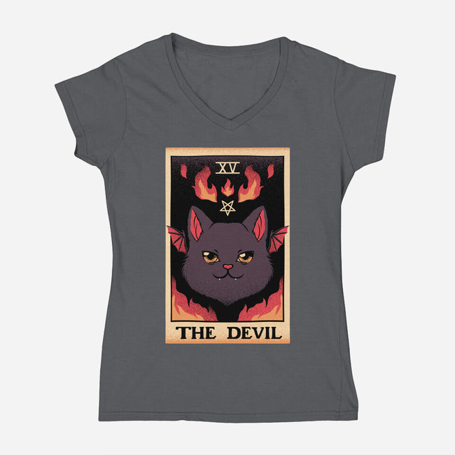 The Devil Cat Tarot Card-womens v-neck tee-tobefonseca