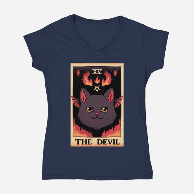 The Devil Cat Tarot Card-womens v-neck tee-tobefonseca