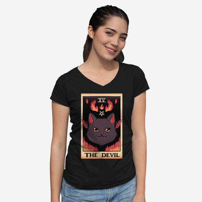 The Devil Cat Tarot Card-womens v-neck tee-tobefonseca