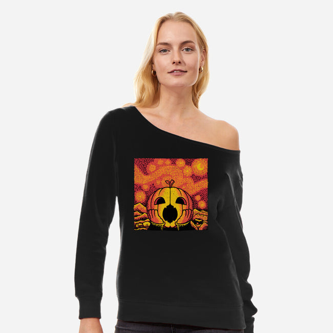 The Starry Halloween Night-womens off shoulder sweatshirt-tobefonseca