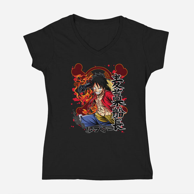 Monkey D Luffy-womens v-neck tee-Duardoart