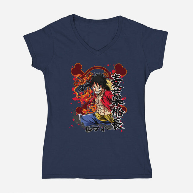 Monkey D Luffy-womens v-neck tee-Duardoart