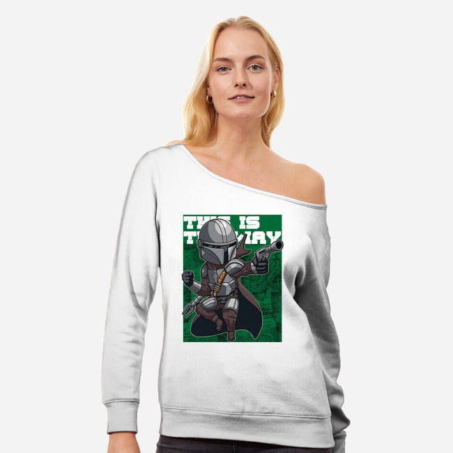 The Green Hunter-womens off shoulder sweatshirt-Astrobot Invention