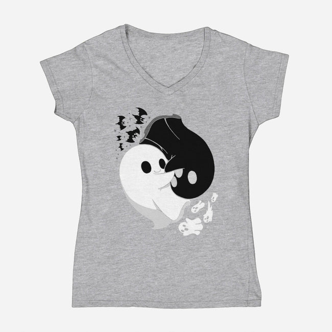 Ying Yang Ghosts-womens v-neck tee-Vallina84