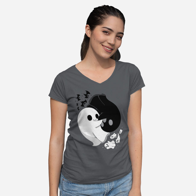 Ying Yang Ghosts-womens v-neck tee-Vallina84