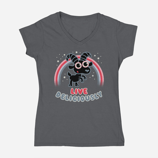 Live Deliciously Cute-womens v-neck tee-Weird & Punderful