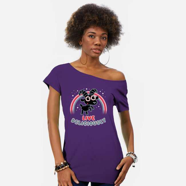 Live Deliciously Cute-womens off shoulder tee-Weird & Punderful
