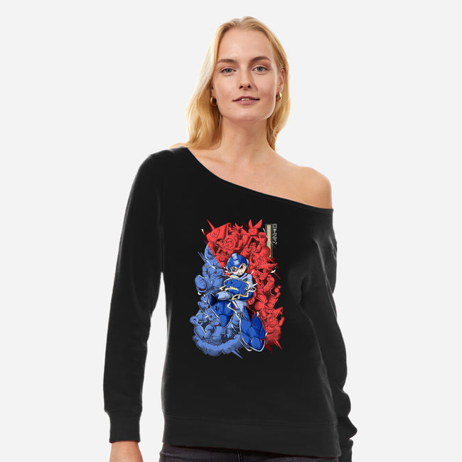 Blue Bomber-womens off shoulder sweatshirt-Guilherme magno de oliveira