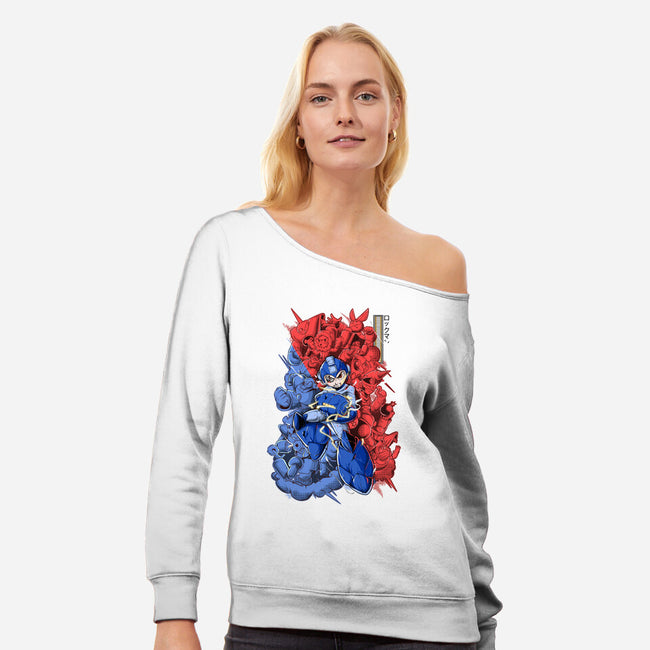 Blue Bomber-womens off shoulder sweatshirt-Guilherme magno de oliveira