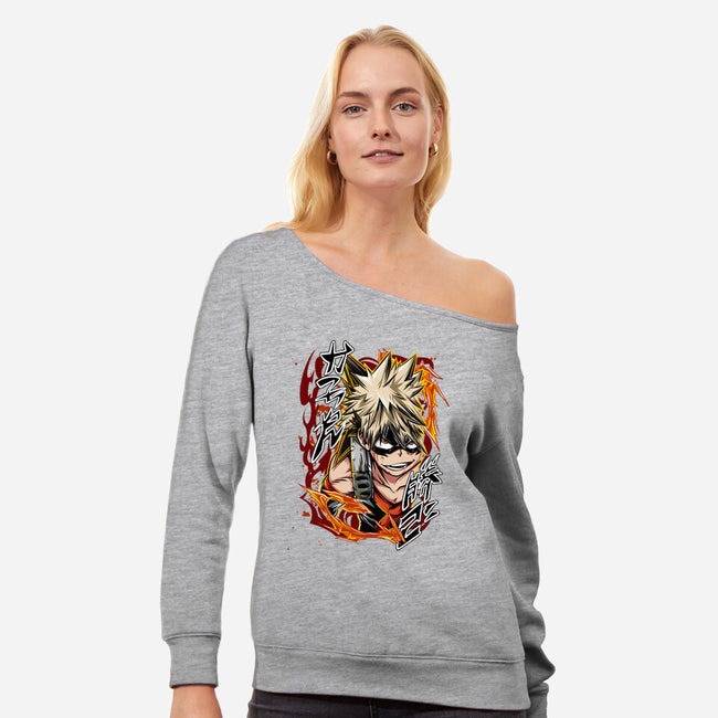 Katsuki Bakugo-womens off shoulder sweatshirt-Duardoart