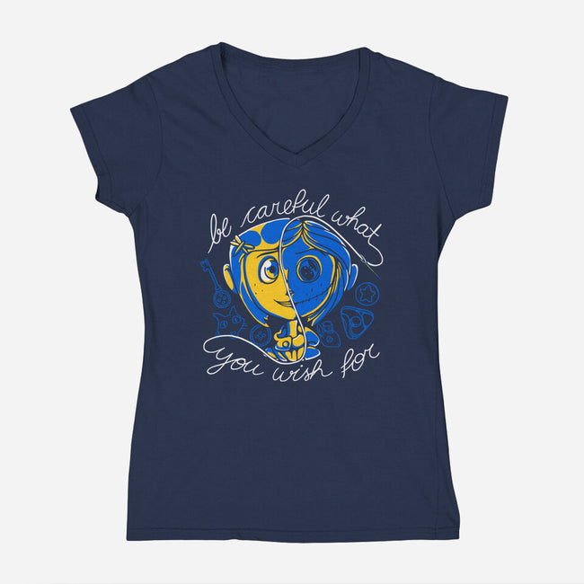 Careful Wish-womens v-neck tee-Plastic Dino