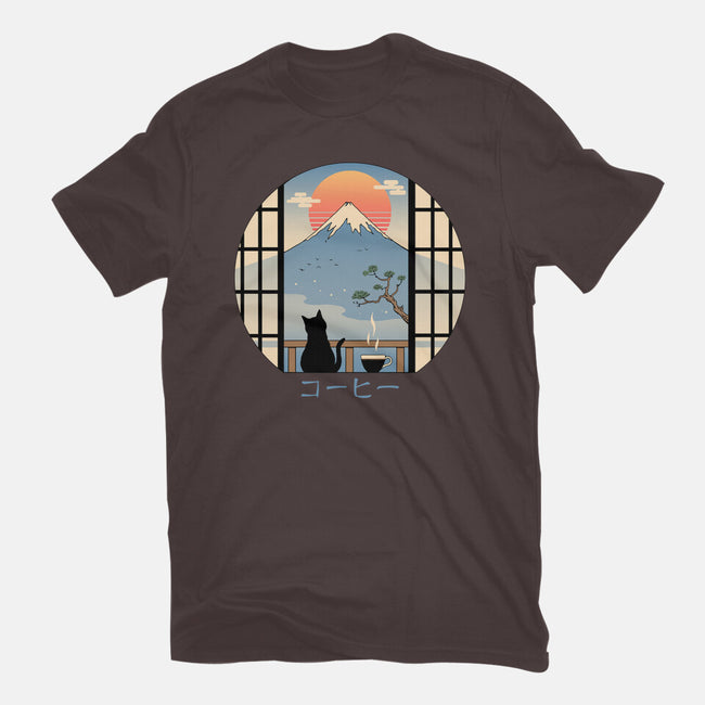 Coffee Cat In Mt. Fuji-womens basic tee-vp021