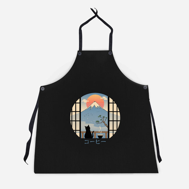 Coffee Cat In Mt. Fuji-unisex kitchen apron-vp021