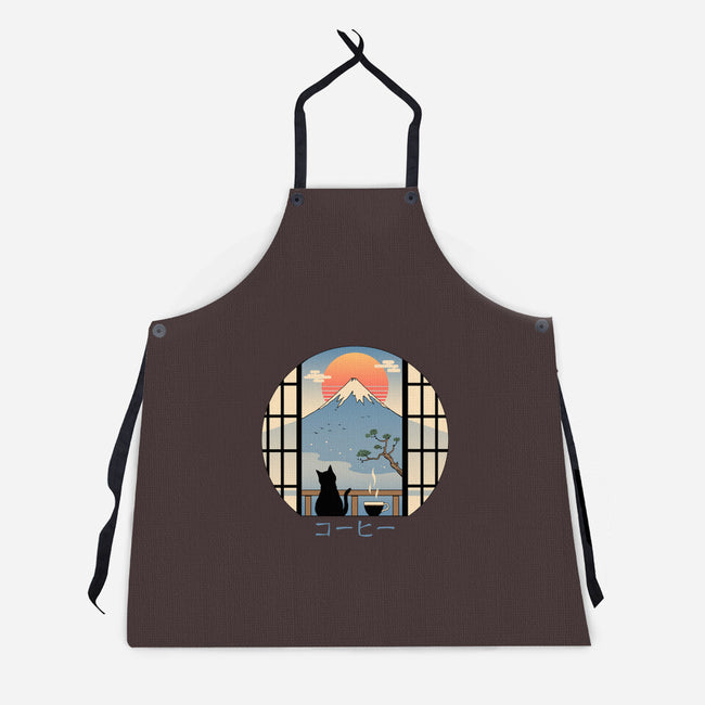 Coffee Cat In Mt. Fuji-unisex kitchen apron-vp021