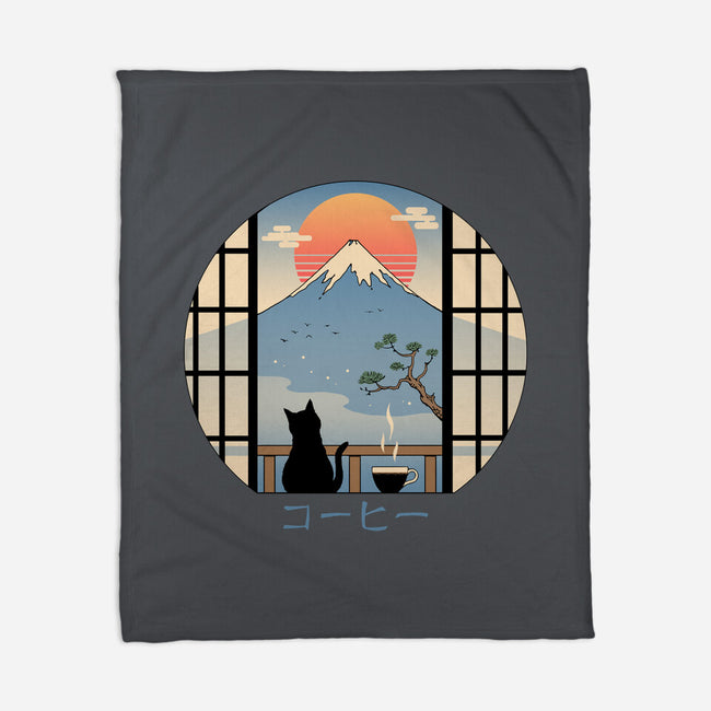 Coffee Cat In Mt. Fuji-none fleece blanket-vp021