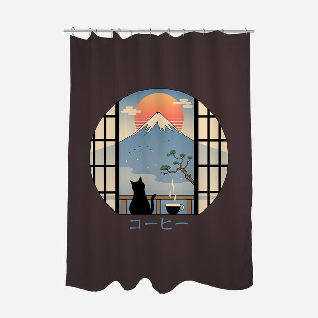 Coffee Cat In Mt. Fuji-none polyester shower curtain-vp021