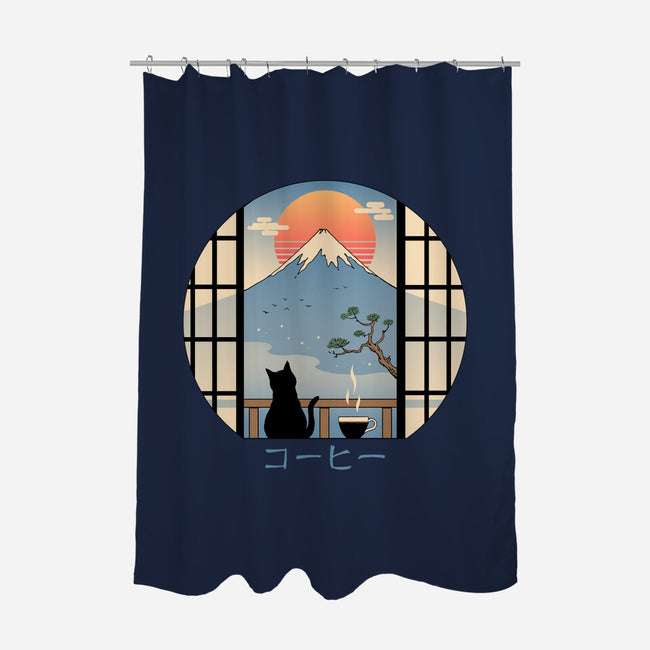 Coffee Cat In Mt. Fuji-none polyester shower curtain-vp021
