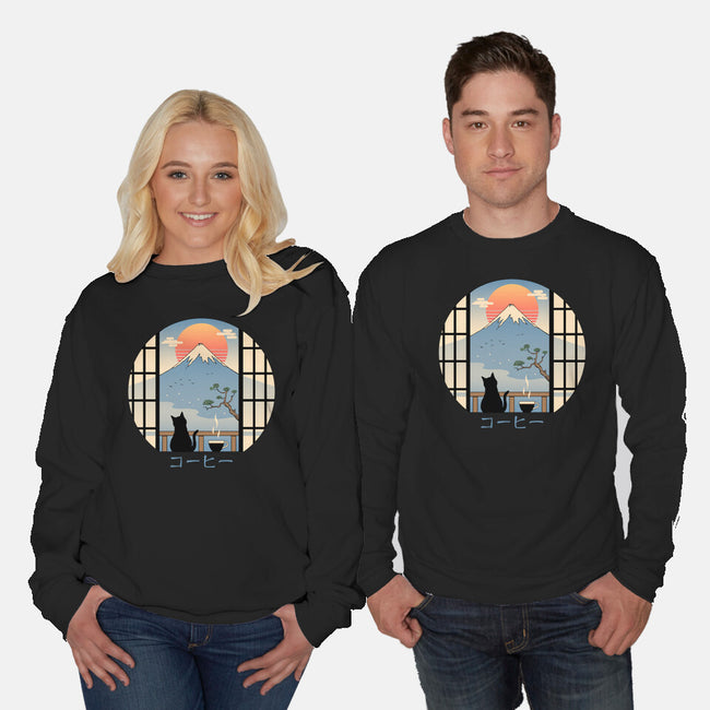 Coffee Cat In Mt. Fuji-unisex crew neck sweatshirt-vp021