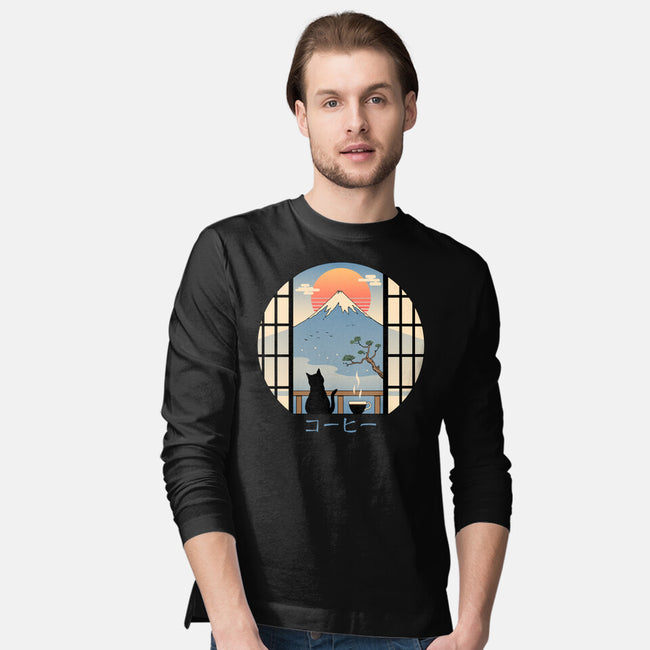 Coffee Cat In Mt. Fuji-mens long sleeved tee-vp021