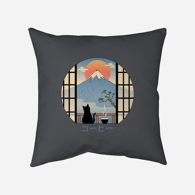 Coffee Cat In Mt. Fuji-none removable cover w insert throw pillow-vp021