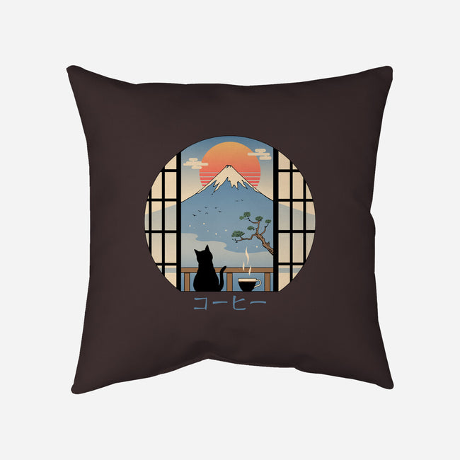 Coffee Cat In Mt. Fuji-none removable cover w insert throw pillow-vp021