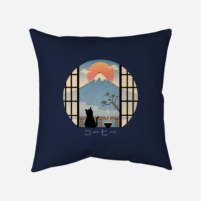 Coffee Cat In Mt. Fuji-none removable cover w insert throw pillow-vp021