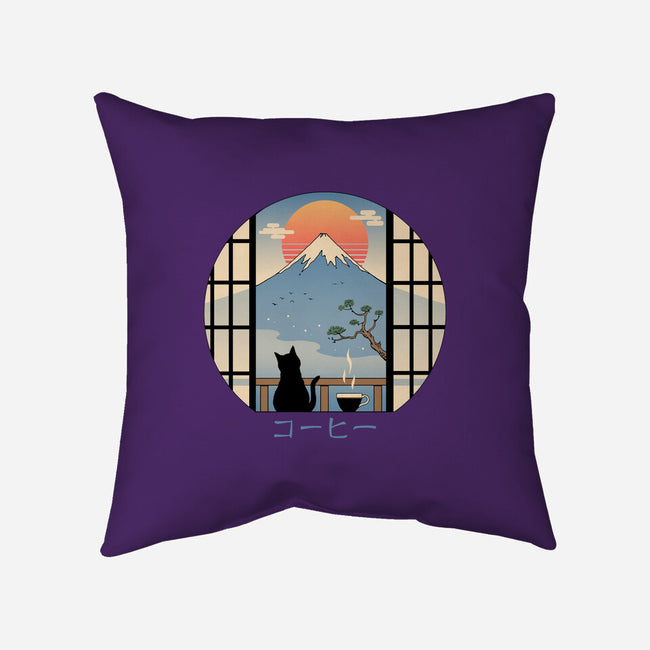 Coffee Cat In Mt. Fuji-none removable cover w insert throw pillow-vp021