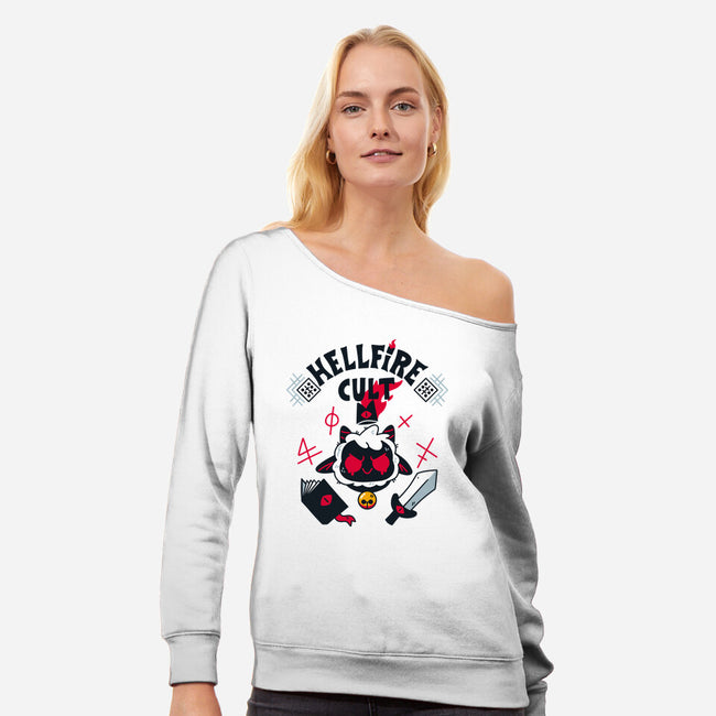 Hellfire Cult-womens off shoulder sweatshirt-theteenosaur